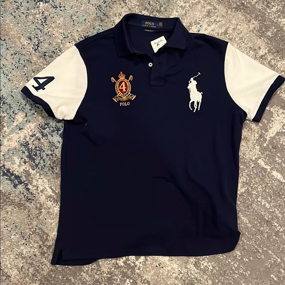 Ralph Lauren Dark Blue Polo with White Sleeves